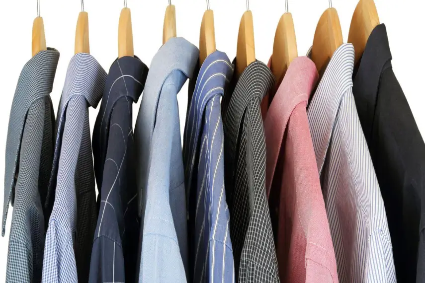 Professional shirts on hangers at Drift-In Dry Cleaners Cardiff