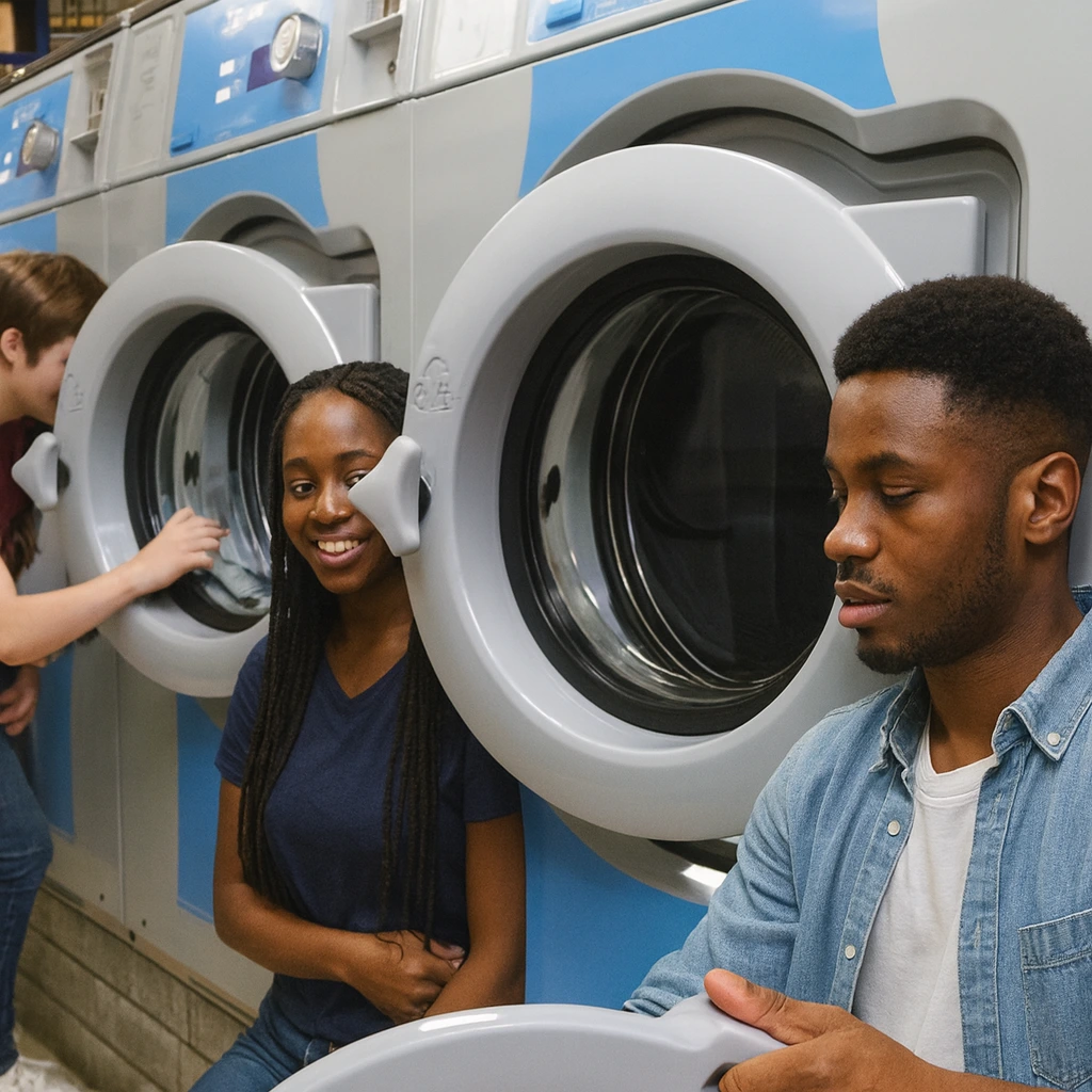Students using laundromat